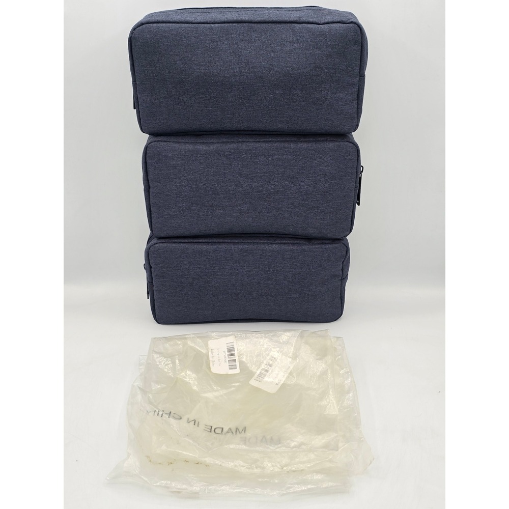 3 Lot- Useful Carrying Case Navy Blue Travel Toiletry Makeup Organizer Bag - New